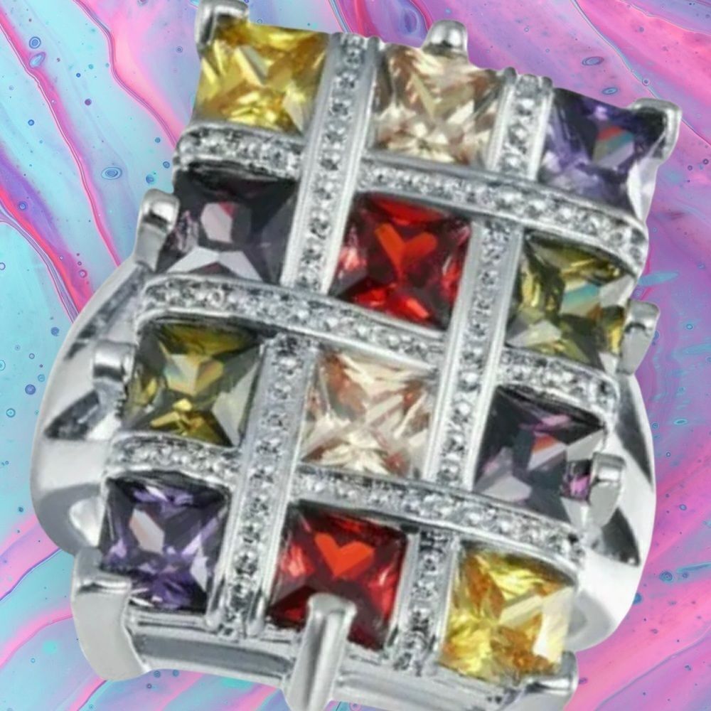 MULTI-COLOUR TOC TAC TOE DIAMOND ENGAGEMENT RING 6,7,9,10